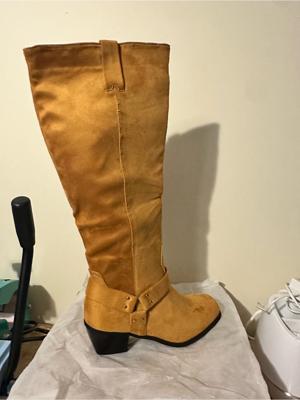 Tall Suede Riding Boot in Mustard Yellow - Picture 2 of 3